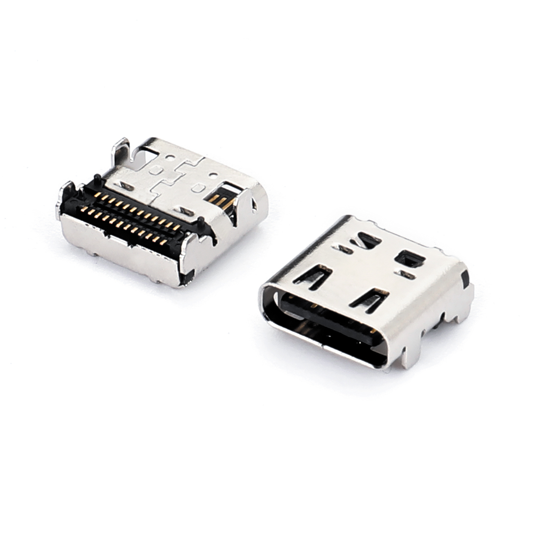 USB4 Type C 母座 有后壳 单壳 双贴SMT 板上平贴, L=8.27